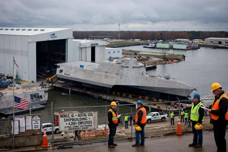 Illustration for the news story: Hagel’s Exit Raises New Questions for Mobile-Built Combat Ship Program