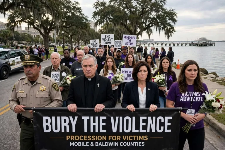 Illustration for the news story: ‘Bury the Violence’ Procession to Wind Through Mobile, Baldwin Counties