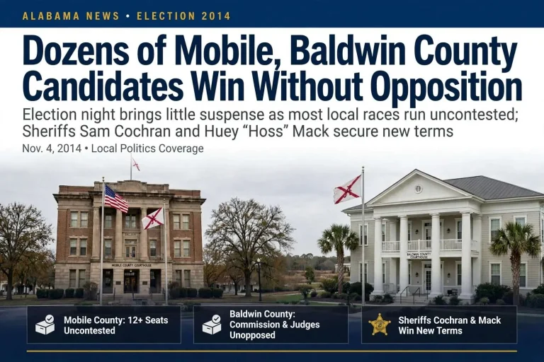 Illustration for the news story: Dozens of Mobile, Baldwin County Candidates Win Without Opposition