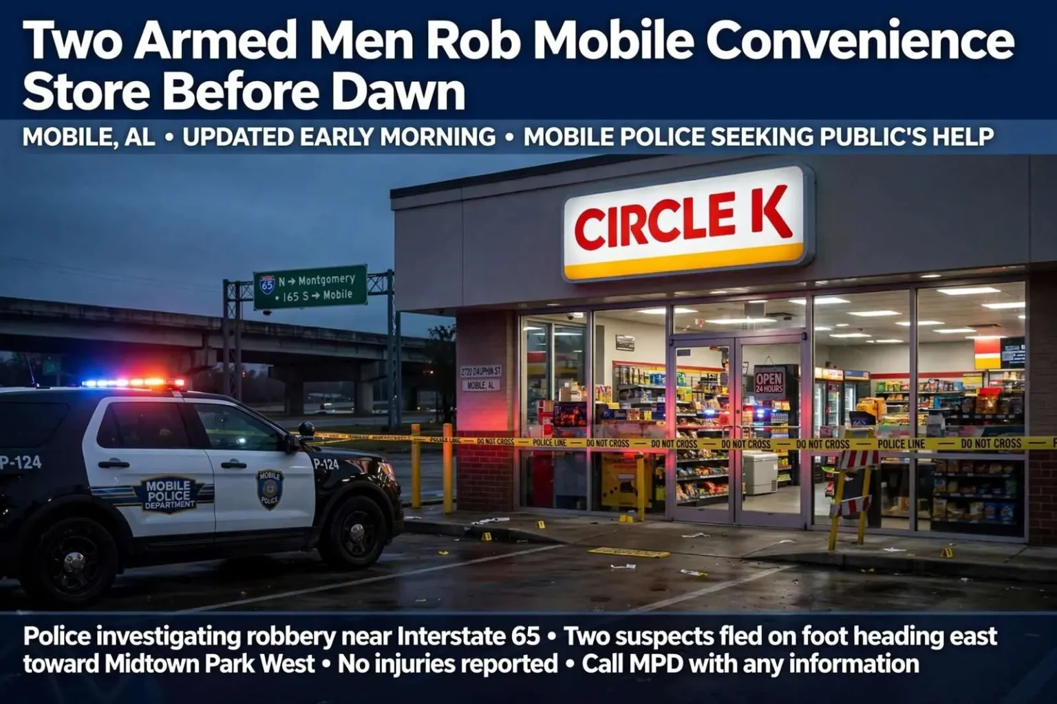 Illustration for the news story: Two Armed Men Rob Mobile Convenience Store Before Dawn