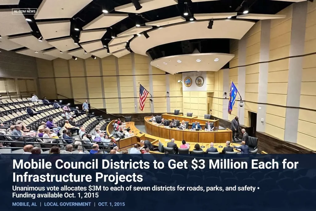 Illustration for the news story: Mobile Council Districts to Get $3 Million Each for Infrastructure Projects