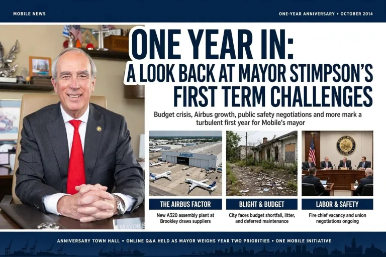 Illustration for the news story: One Year In: A Look Back at Mayor Stimpson’s First Term Challenges
