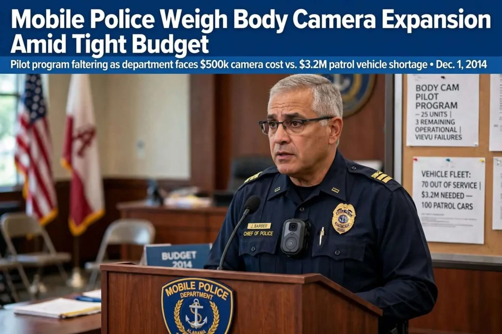 Illustration for the news story: Mobile Police Weigh Body Camera Expansion Amid Tight Budget