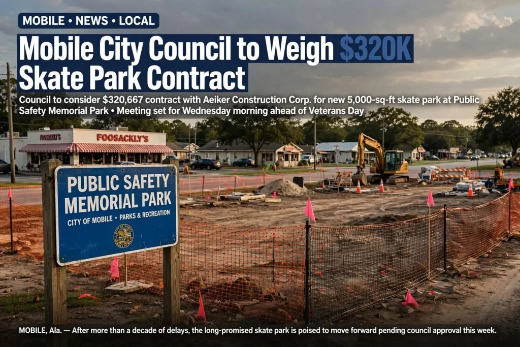 Illustration for the news story: Mobile City Council to Weigh $320K Skate Park Contract