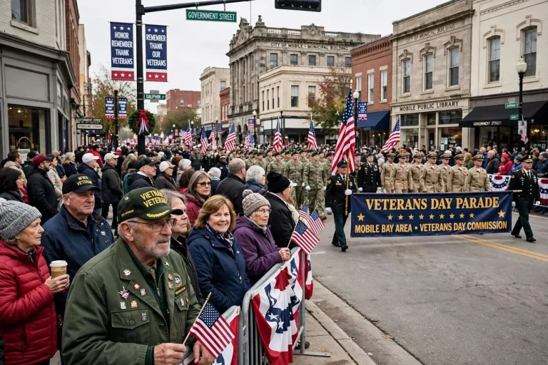Illustration for the news story: Downtown Mobile Turns Out for Veterans Day Parade