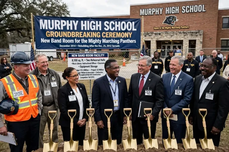 Illustration for the news story: Murphy High School Breaks Ground on New Band Room After Tornado Damage