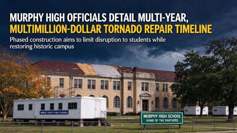 Illustration for the news story: Murphy High Officials Detail Multi-Year, Multimillion-Dollar Tornado Repair Timeline