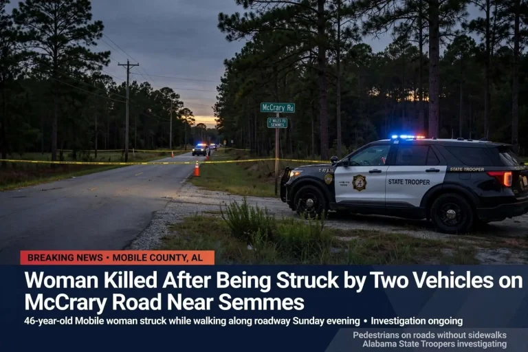 Illustration for the news story: Woman Killed After Being Struck by Two Vehicles on McCrary Road Near Semmes