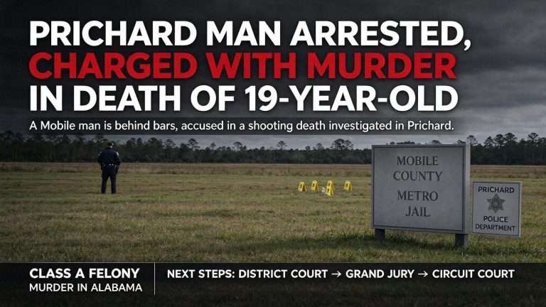 Illustration for the news story: Prichard Man Arrested, Charged with Murder in Death of 19-Year-Old
