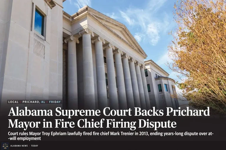 Illustration for the news story: Alabama Supreme Court Backs Prichard Mayor in Fire Chief Firing Dispute
