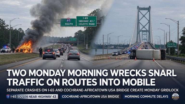 Illustration for the news story: Two Monday Morning Wrecks Snarl Traffic on Routes Into Mobile