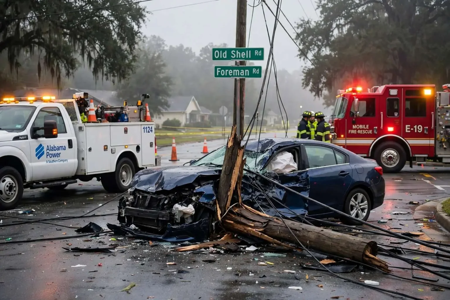Illustration for the news story: Car Crash Near Old Shell Road Knocks Out Power to 700 in West Mobile