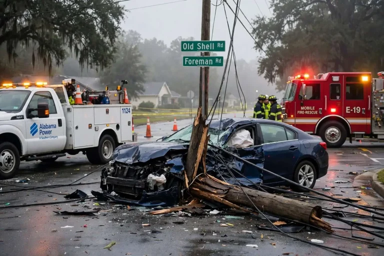 Illustration for the news story: Car Crash Near Old Shell Road Knocks Out Power to 700 in West Mobile