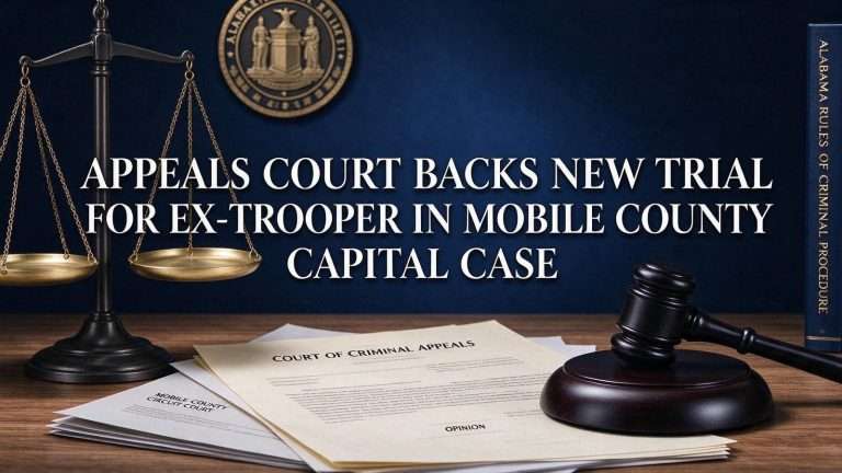 Illustration for the news story: Appeals Court Backs New Trial for Ex-Trooper in Mobile County Capital Case