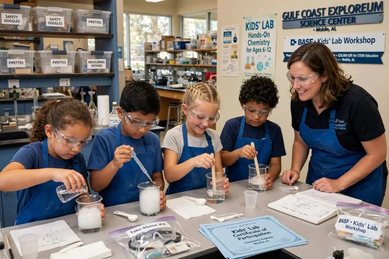 Illustration for the news story: BASF Gift Keeps Kids’ Lab Chemistry Workshops Going at Mobile Exploreum