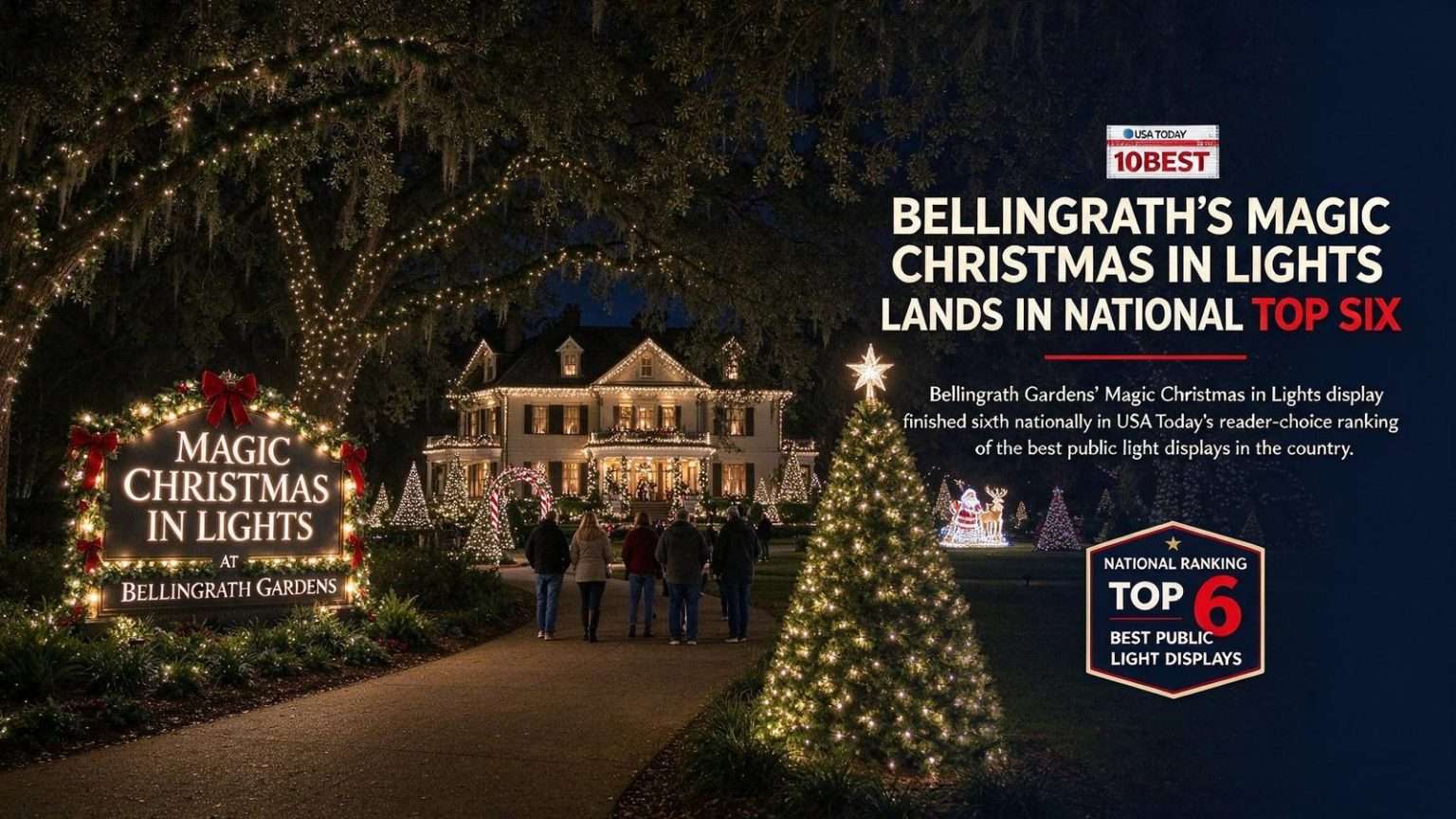 Illustration for the news story: Bellingrath’s Magic Christmas in Lights Lands in National Top Six