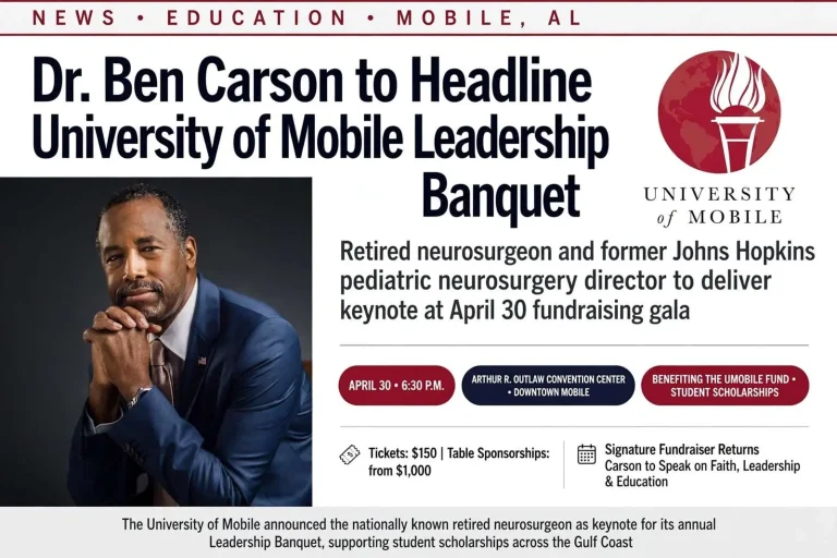 Illustration for the news story: Dr. Ben Carson to Headline University of Mobile Leadership Banquet