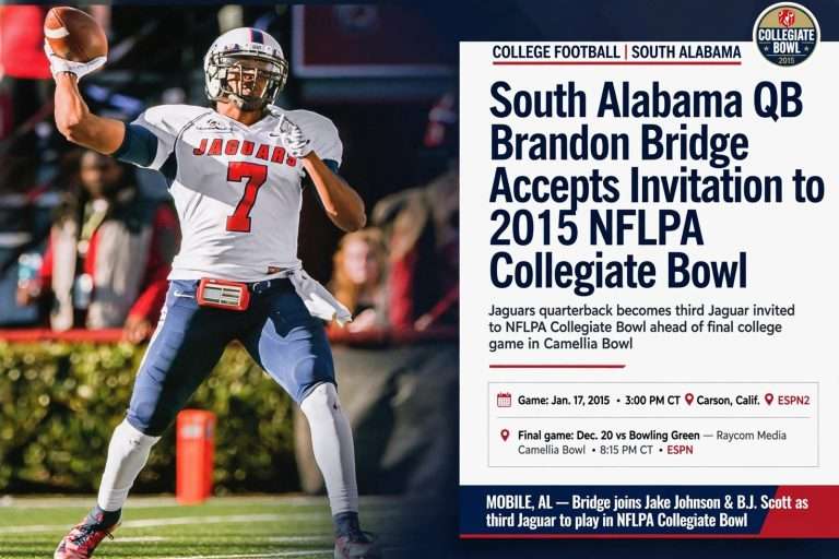 Illustration for the news story: South Alabama QB Brandon Bridge Accepts Invitation to 2015 NFLPA Collegiate Bowl