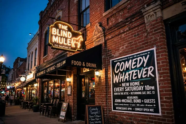 Illustration for the news story: Comedy Whatever Finds a New Home at the Blind Mule Every Saturday Night
