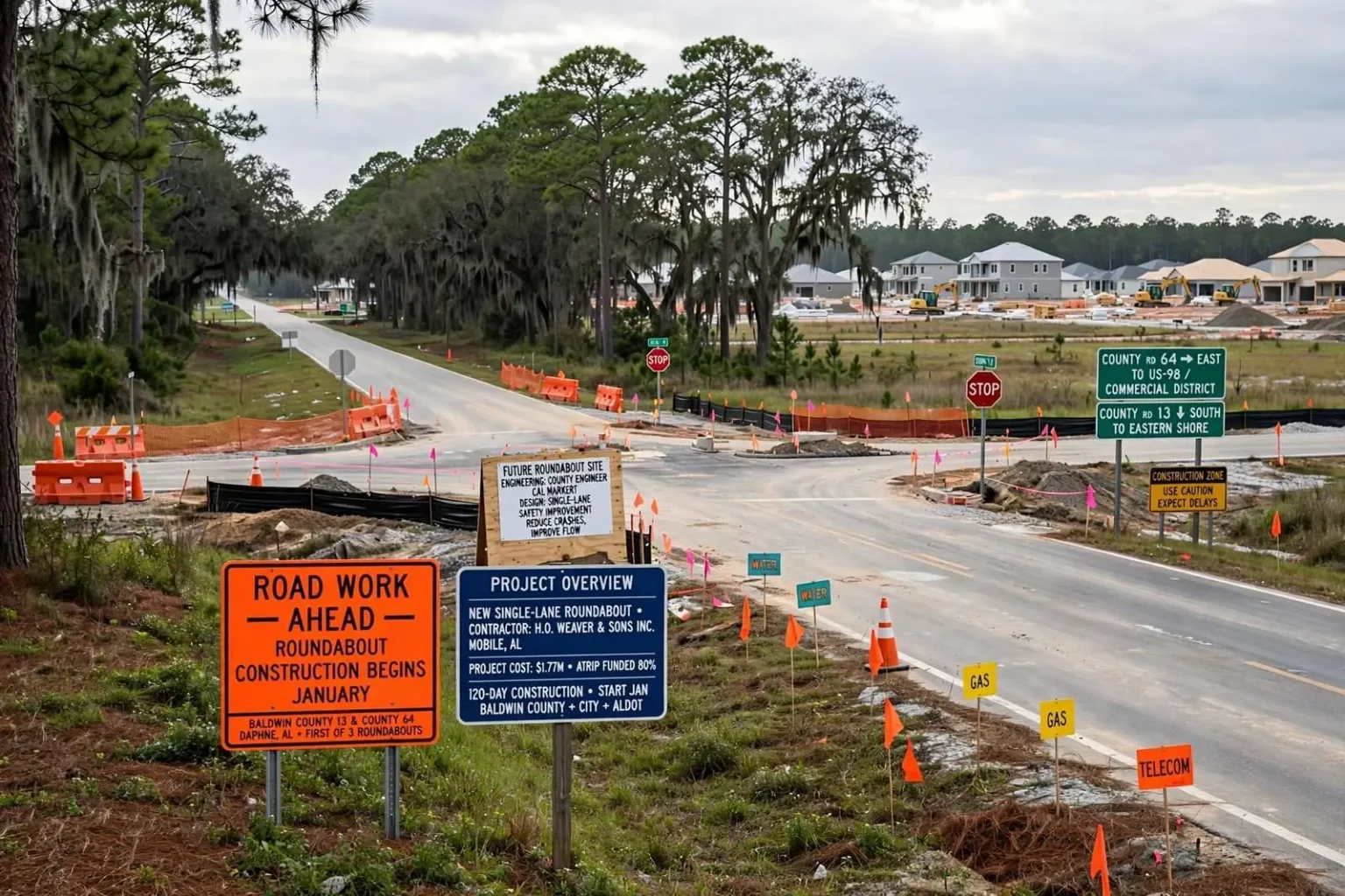 Illustration for the news story: Daphne’s first traffic roundabout set to break ground on Baldwin County 13