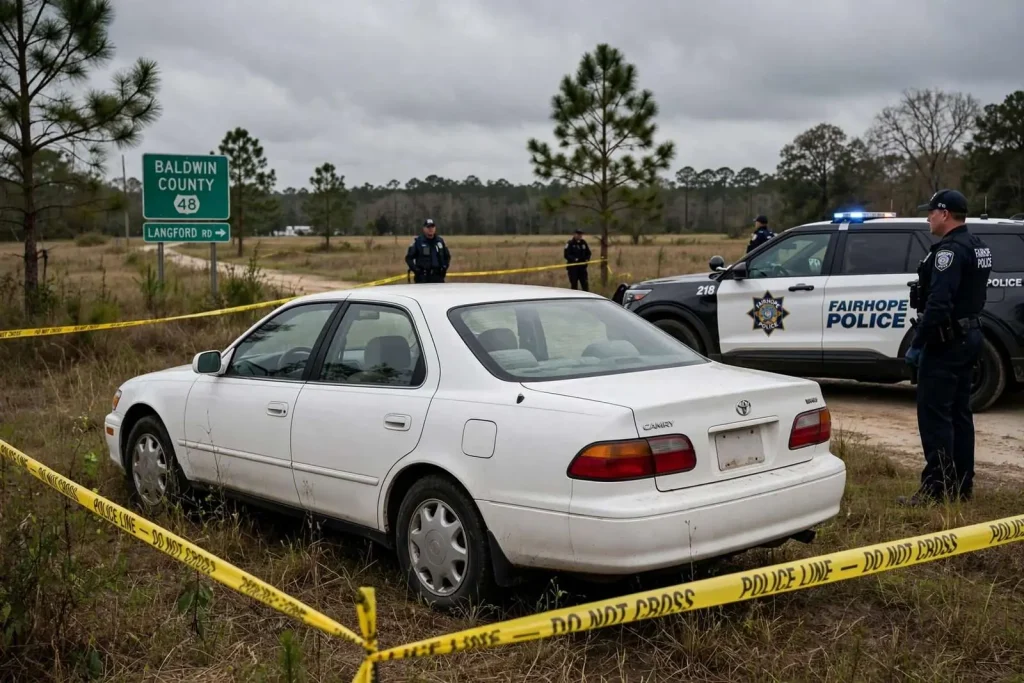 Illustration for the news story: Fairhope Police Charge Man in Death of Local Woman Found in Field