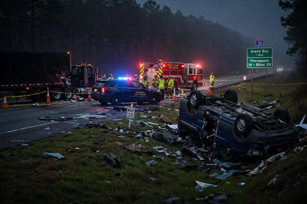 Illustration for the news story: Passenger Killed in Interstate 10 Crash Near Grand Bay