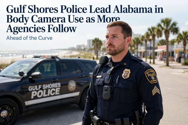 Illustration for the news story: Gulf Shores Police Lead Alabama in Body Camera Use as More Agencies Follow