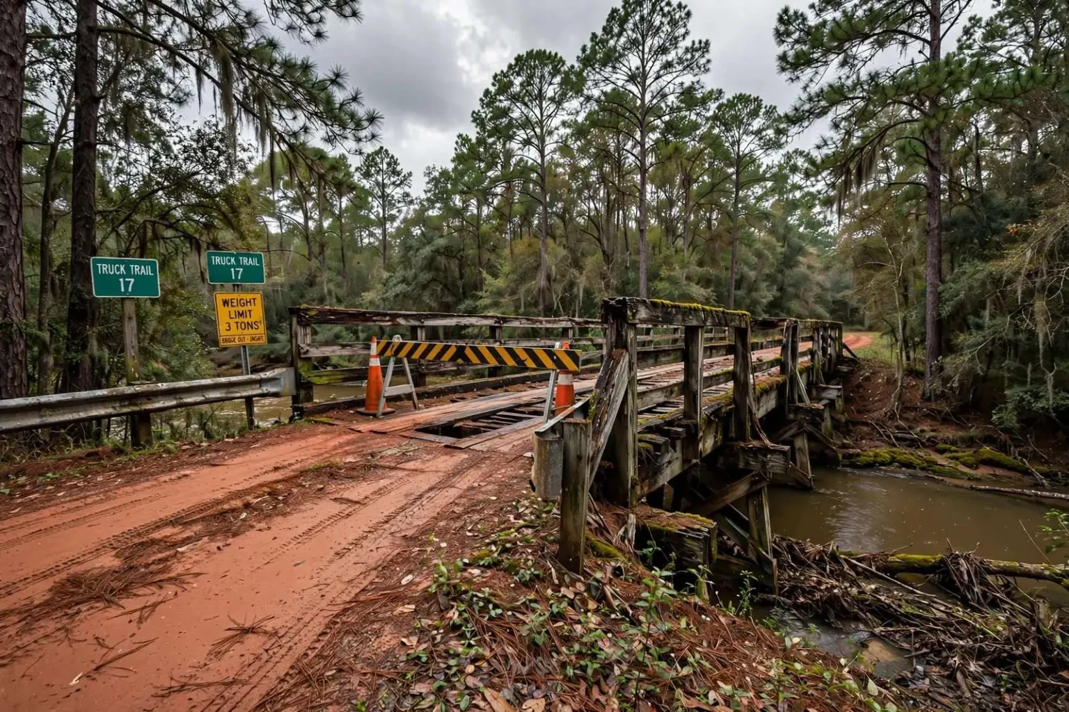 Illustration for the news story: Loxley’s Truck Trail 17 Stuck Without Money to Fix Aging Bridges