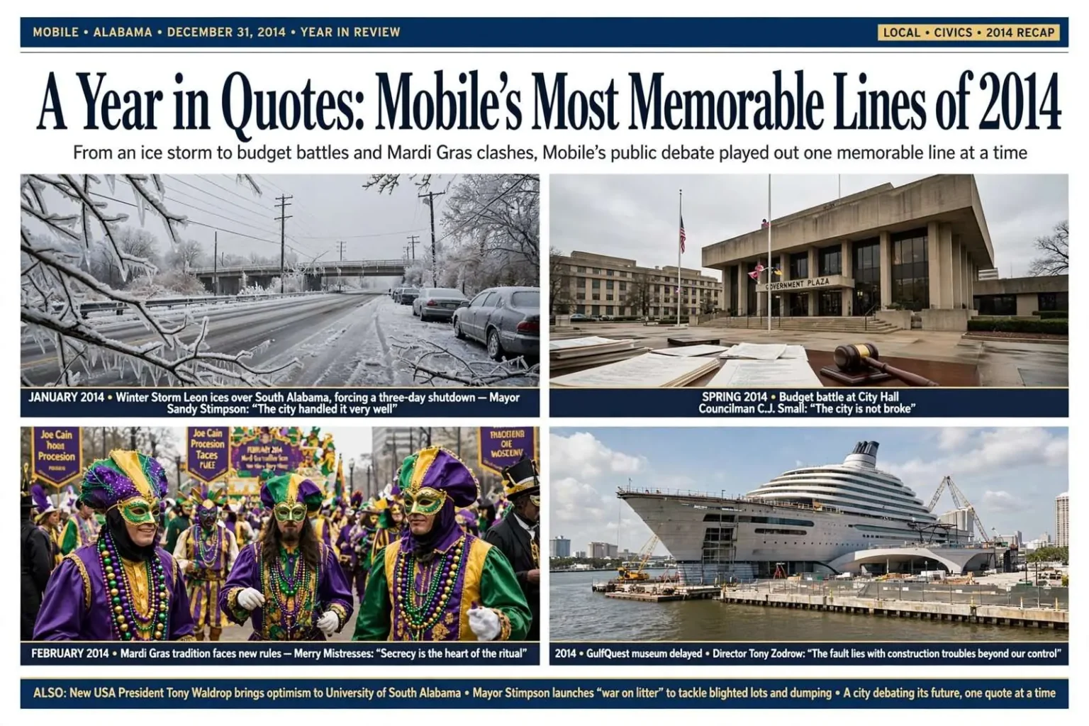 Illustration for the news story: A Year in Quotes: Mobile’s Most Memorable Lines of 2014