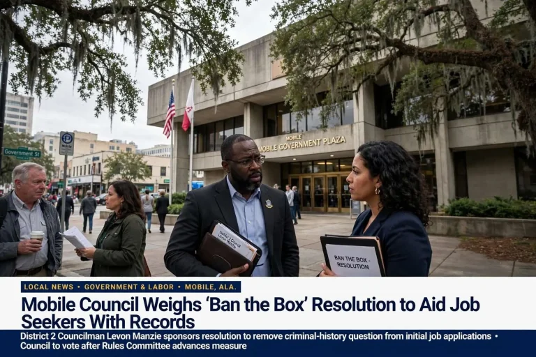Illustration for the news story: Mobile Council Weighs ‘Ban the Box’ Resolution to Aid Job Seekers With Records