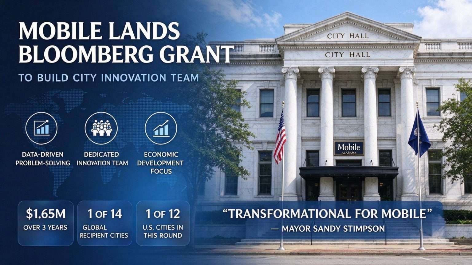 Illustration for the news story: Mobile Lands Bloomberg Grant to Build City Innovation Team