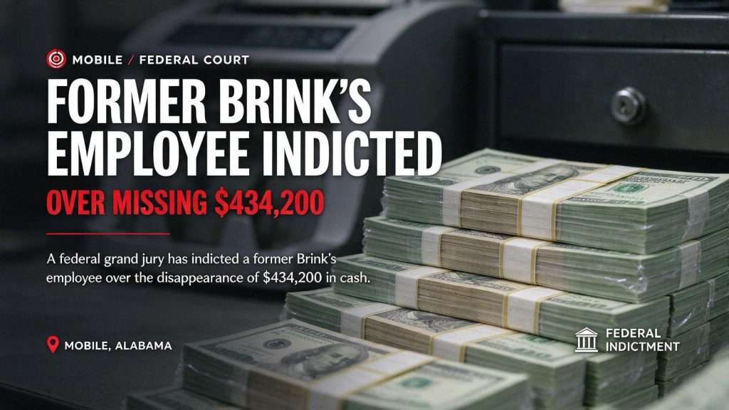 Illustration for the news story: Former Brink’s Employee Indicted Over Missing $434,200
