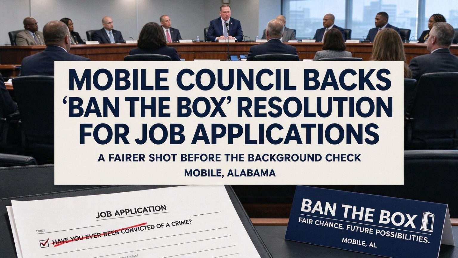 Illustration for the news story: Mobile Council Backs ‘Ban the Box’ Resolution for Job Applications