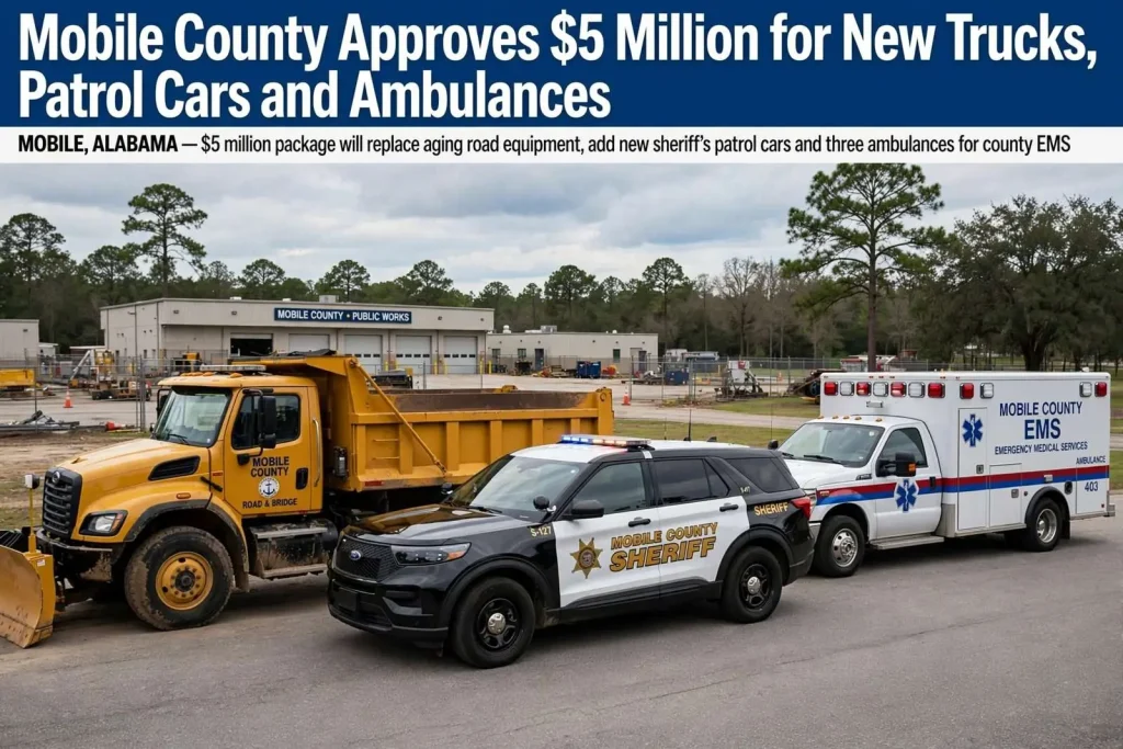 Illustration for the news story: Mobile County Approves $5 Million for New Trucks, Patrol Cars and Ambulances