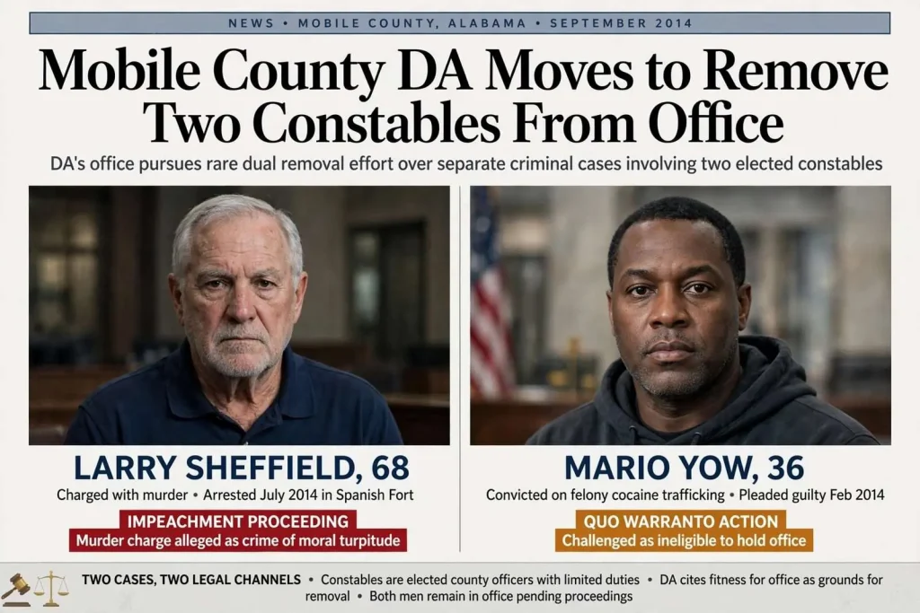 Illustration for the news story: Mobile County DA Moves to Remove Two Constables From Office