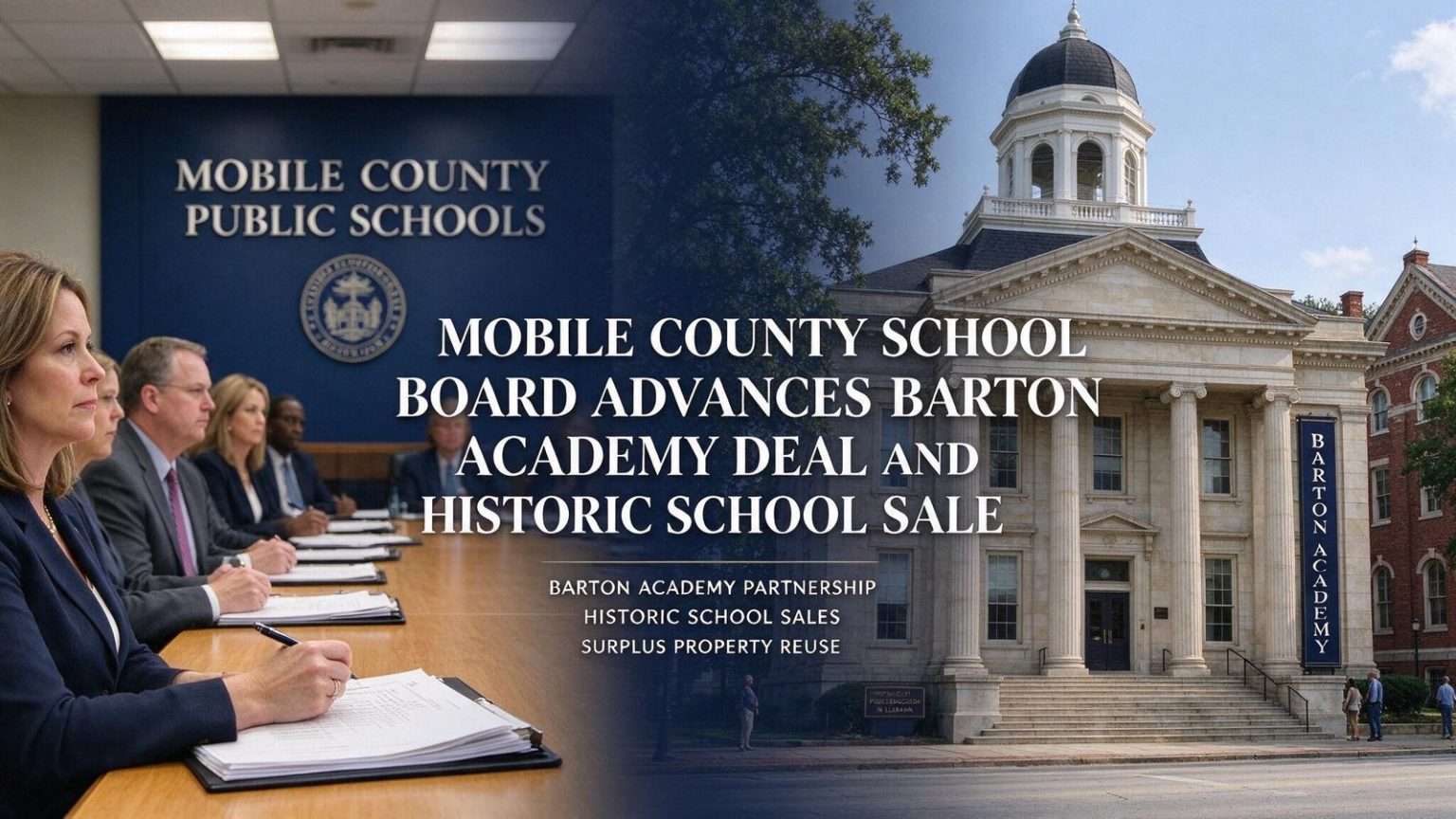 Illustration for the news story: Mobile County School Board Advances Barton Academy Deal and Historic School Sale