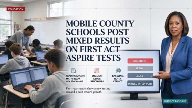 Illustration for the news story: Mobile County Schools Post Mixed Results on First ACT Aspire Tests