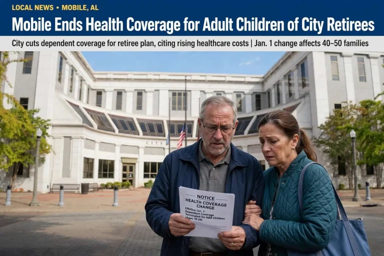 Illustration for the news story: Mobile Ends Health Coverage for Adult Children of City Retirees