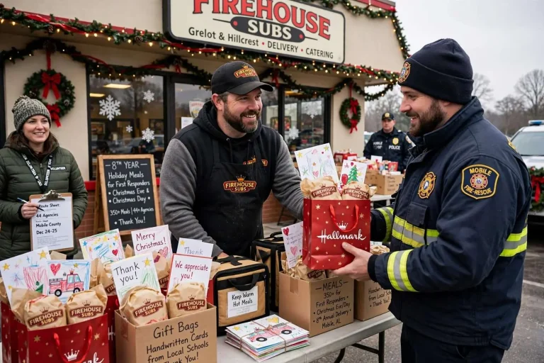 Illustration for the news story: Mobile Sub Shop Owner Delivers Holiday Meals to First Responders for Eighth Year