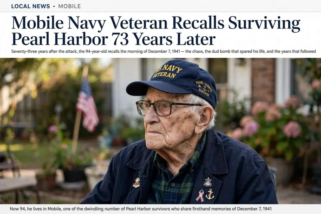 Illustration for the news story: Mobile Navy Veteran Recalls Surviving Pearl Harbor 73 Years Later