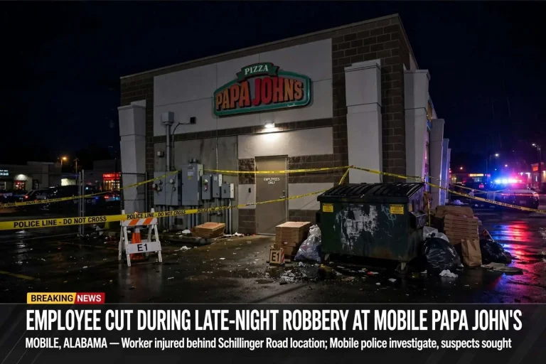Illustration for the news story: Employee Cut During Late-Night Robbery at Mobile Papa John’s