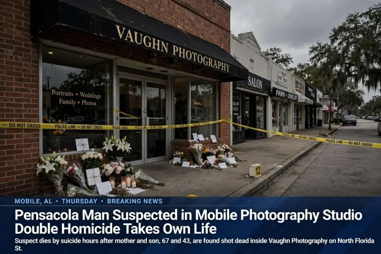 Illustration for the news story: Pensacola Man Suspected in Mobile Photography Studio Double Homicide Takes Own Life