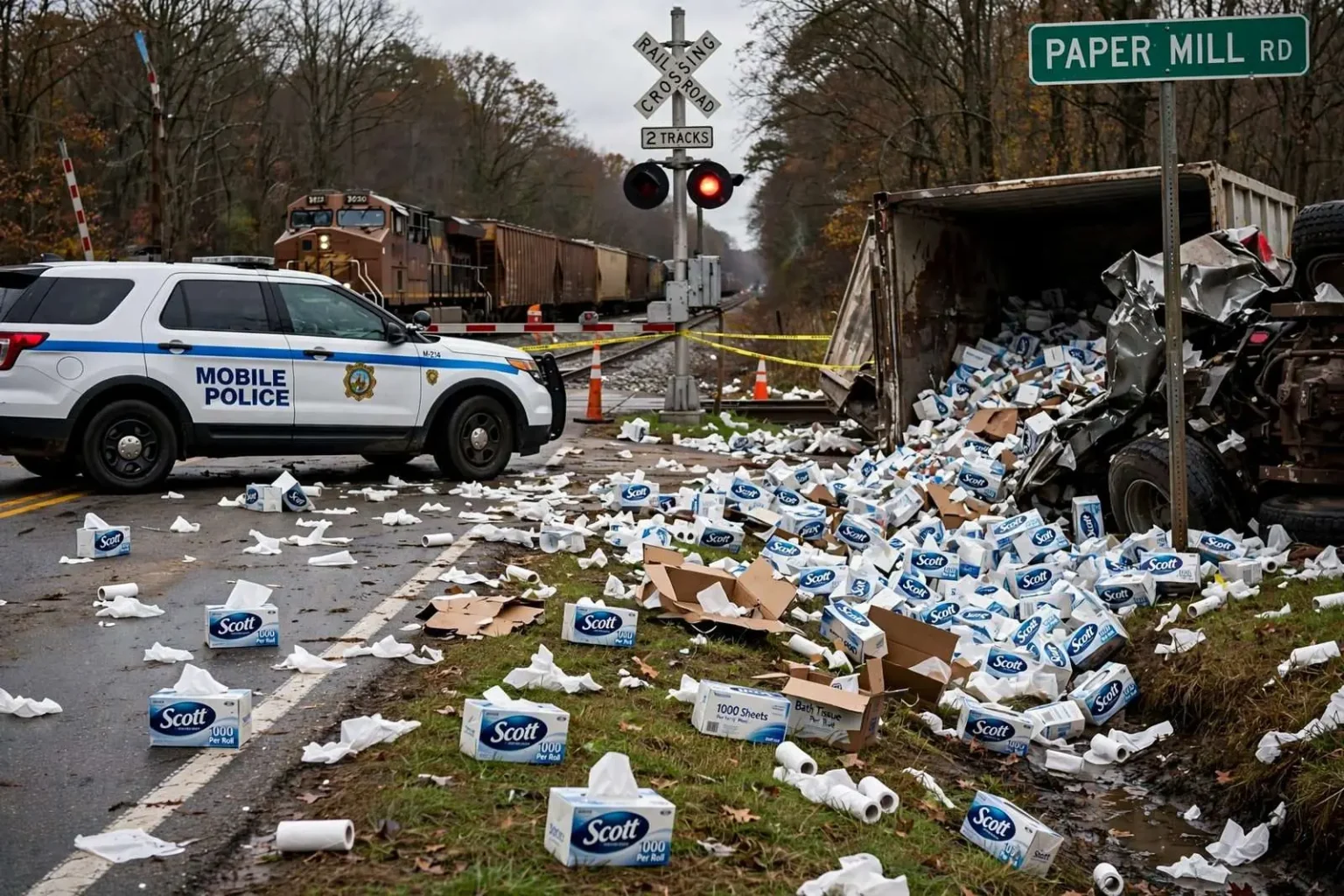 Illustration for the news story: Mobile Officer Fired After Loading Spilled Tissue From Crash Scene
