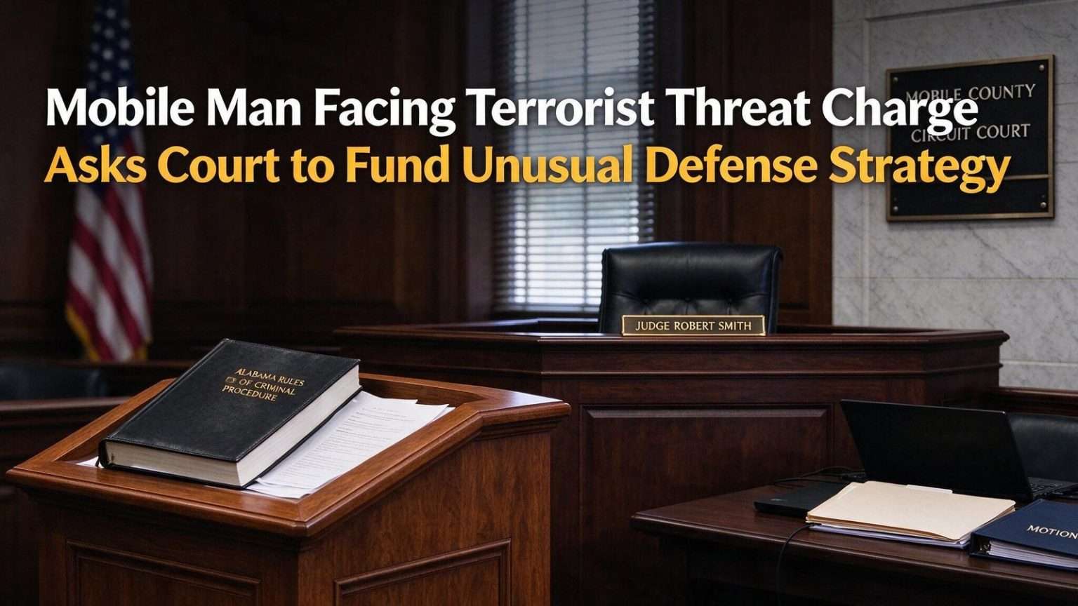 Illustration for the news story: Mobile Man Facing Terrorist Threat Charge Asks Court to Fund Unusual Defense Strategy