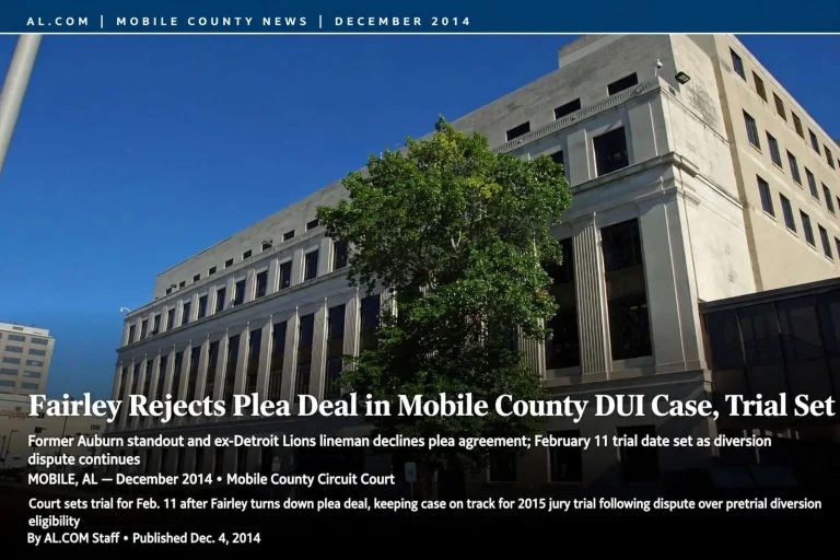 Illustration for the news story: Fairley Rejects Plea Deal in Mobile County DUI Case, Trial Set