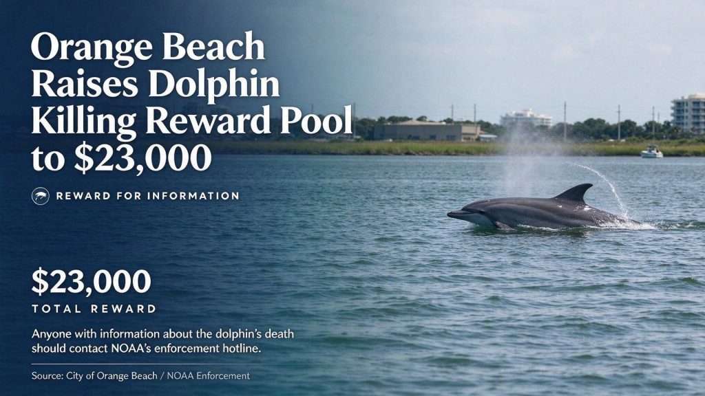 Illustration for the news story: Orange Beach Raises Dolphin Killing Reward Pool to $23,000