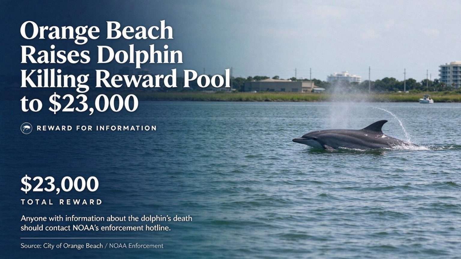 Illustration for the news story: Orange Beach Raises Dolphin Killing Reward Pool to $23,000