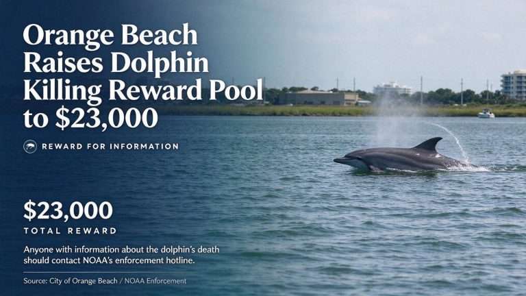 Illustration for the news story: Orange Beach Raises Dolphin Killing Reward Pool to $23,000