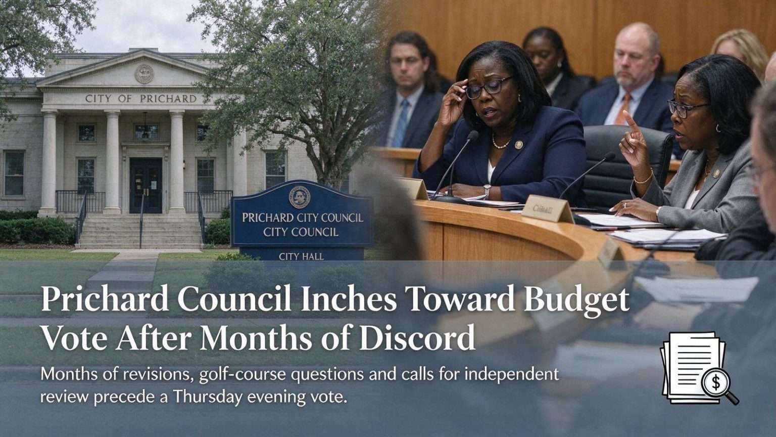 Illustration for the news story: Prichard Council Inches Toward Budget Vote After Months of Discord