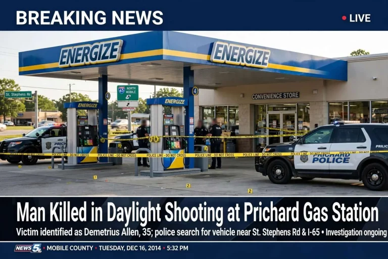 Illustration for the news story: Man Killed in Daylight Shooting at Prichard Gas Station